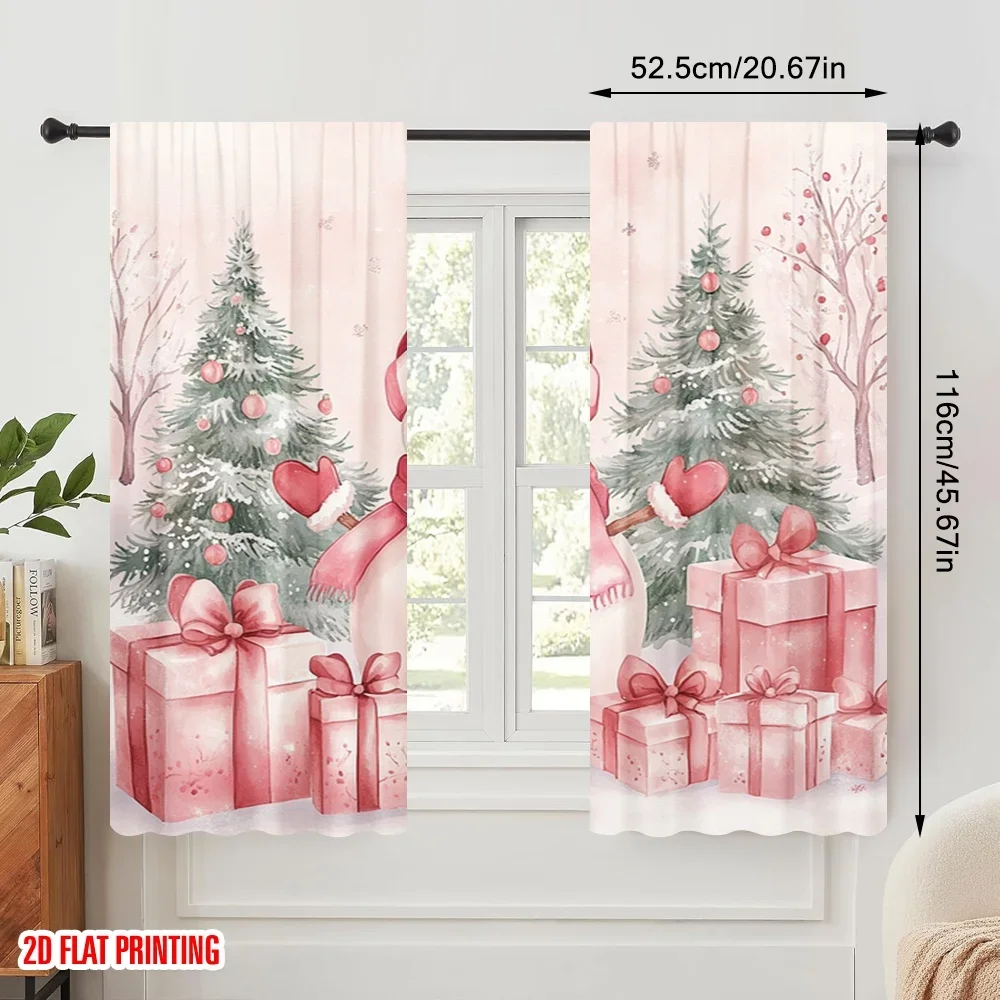 2pcs,2D plane printing Curtains Digital Printed Cute Snowman Christmas Gifts_g Versatile 100% Polyester (without rod)