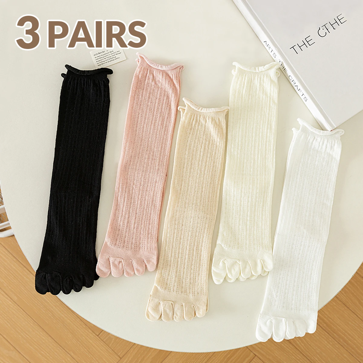 

3 пары женских хлопковых летних однотонных сетчатых дышащих модных носков в студенческом стиле на весну и осень, высокие носки с пятью пальцами