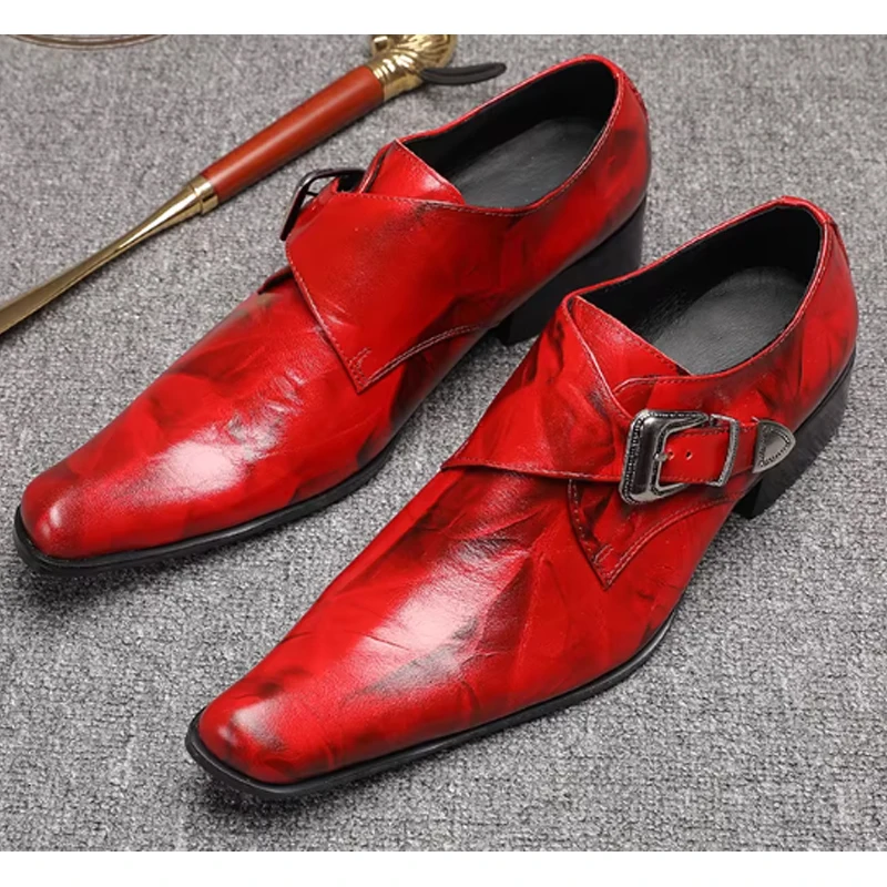 

Мужские туфли-лоферы из кожи с острым носком, на массивном каблуке, без застежек, с пряжкой, черные, для официальных мероприятий, бизнеса, свадьбы, модель 2026