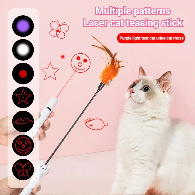 Cat Toy Lasers Cat Teaser Pet Toy Projection Funny Cat Interactive Toys Stick Multifunctional Multiple Patterns Purple Light