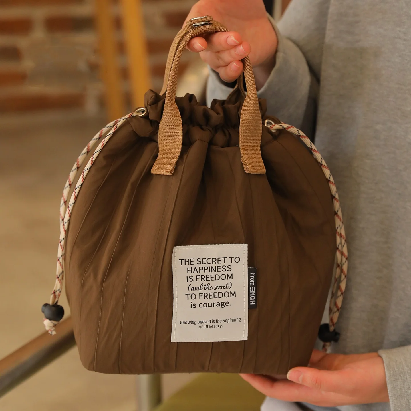 Korean Style Drawstring Insulation Lunch Box Bag Thermal Food Storage Cooler Insulated Bento Handbag for Offices and Picnics
