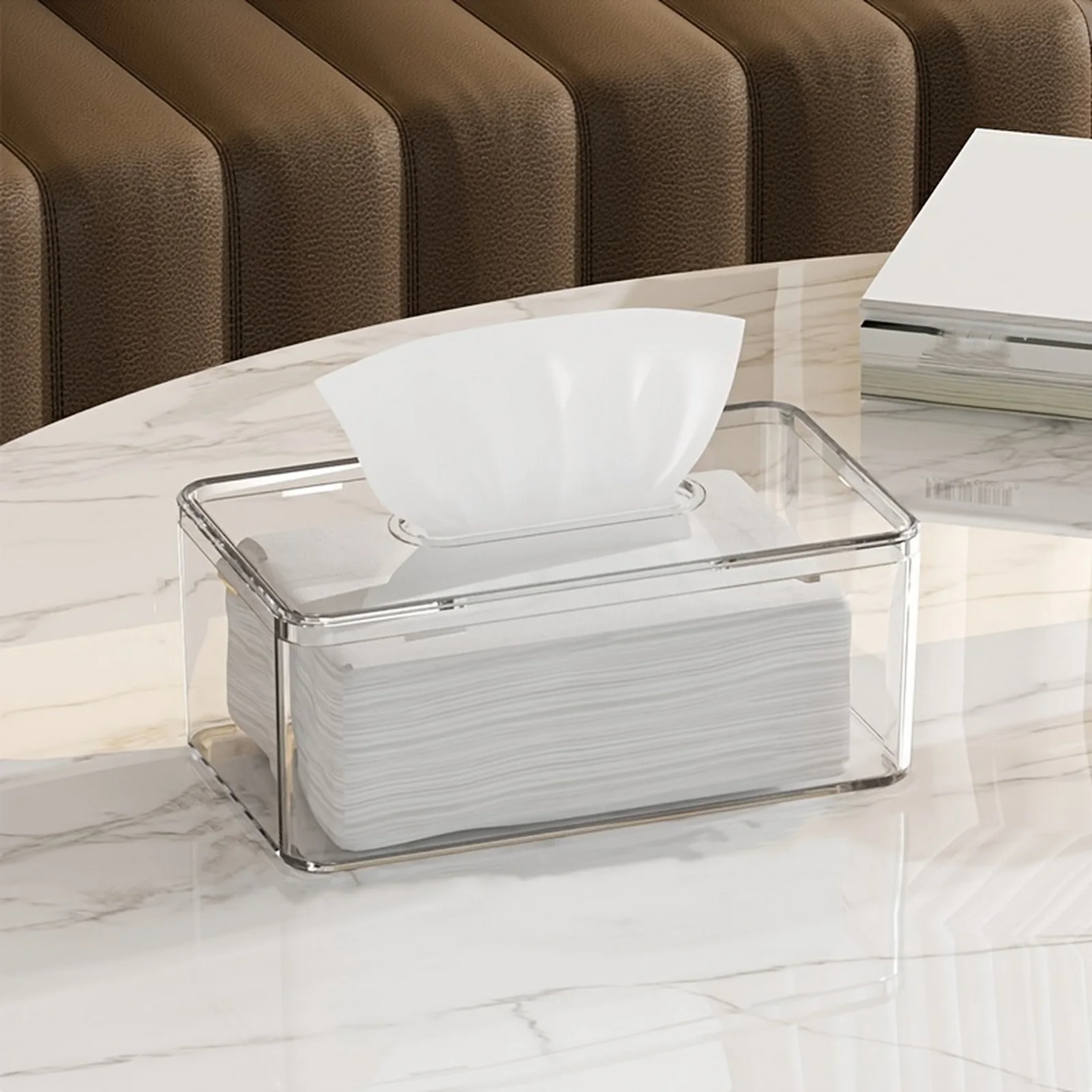 Square Clear Tissue Box Holder Table Clear Dryer Sheet Dispenser Rectangular for Desks Countertop Vanity Bedroom Dressers
