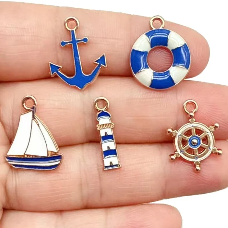 20pcs Navy Wind Sail DIY Accessories, Ship Anchors, Rudders, Ocean Alloy Drip Oil Bracelets, Earrings, Pendants, Pendants