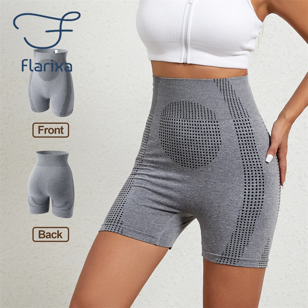 Flarixa Women Seamless Body Shaper Sports Shorts High Waist Tummy Control Fitness Yoga Quick Drying Running Cycling Shorts