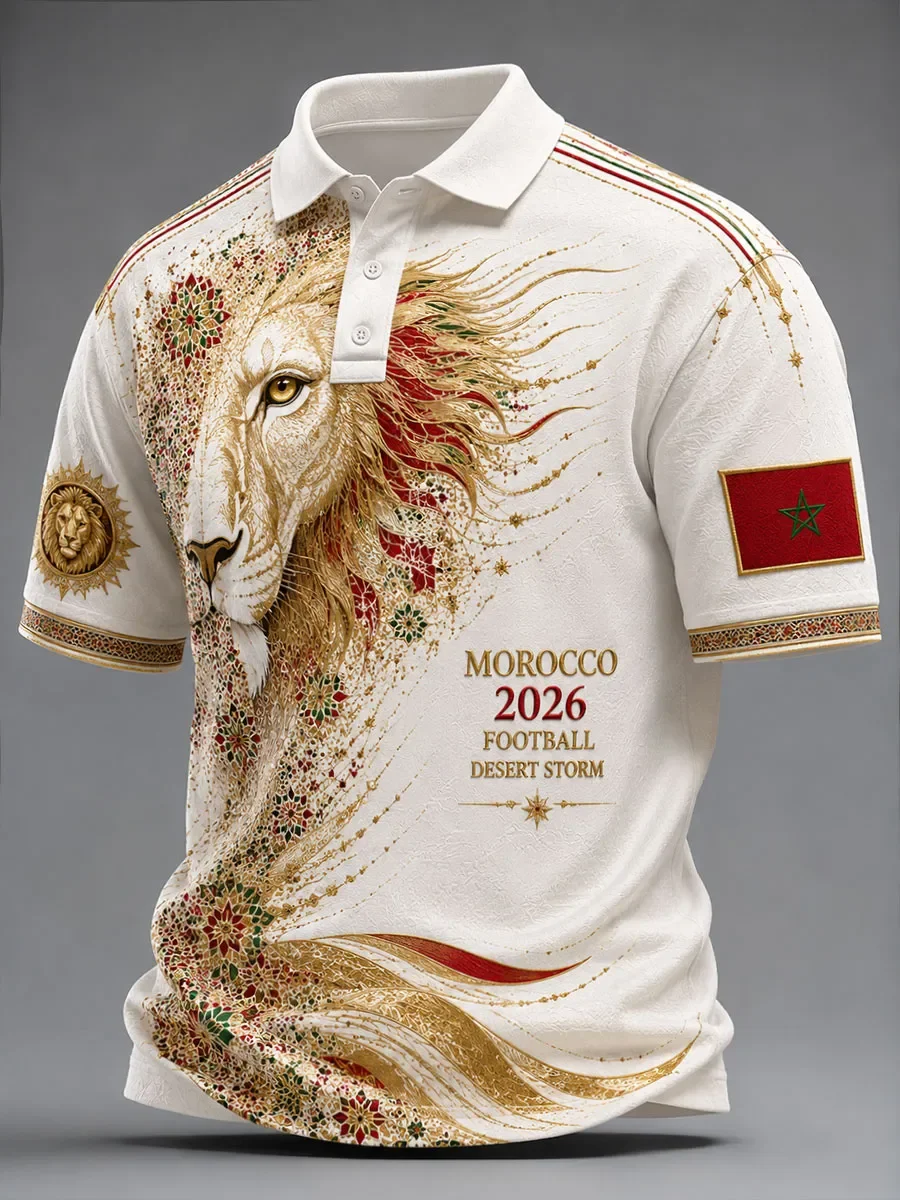 2026 Model Moroccan Fan Football Polo Shirt - 3D Print - Comfortable and Breathable - Suitable for Both Men and Women