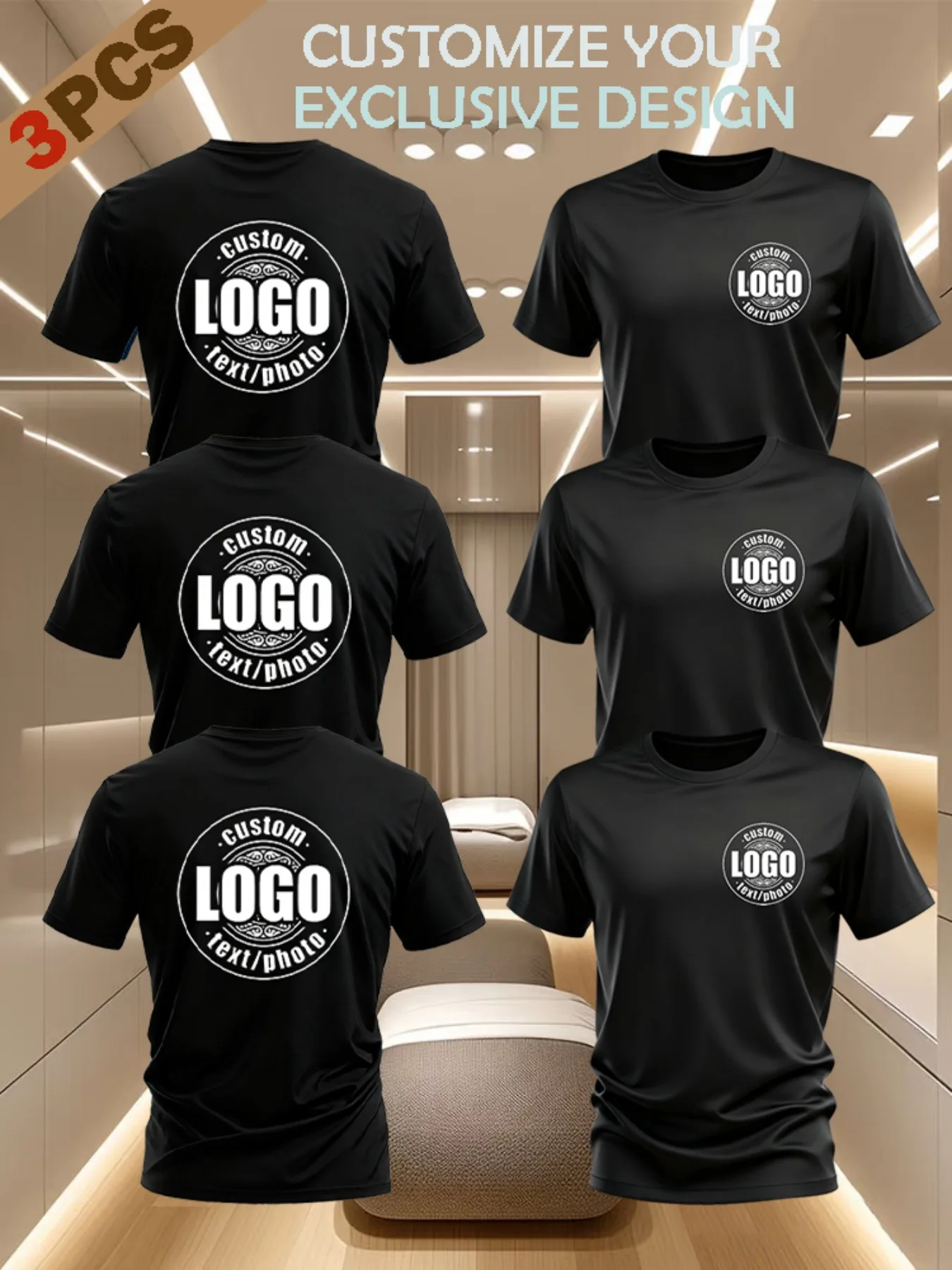 [3-Piece Custom Set] Personalized Men's T-Shirt, Short-Sleeve Top, Perfect for Summer. Add Your Own Text, images, Family Photos