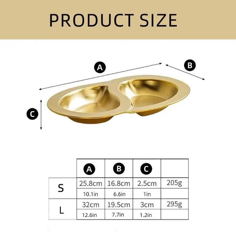 R9UF Snacks Saucers Dipping Sauce Dish with Two Compartments Stainless Steel Texture Divided Dip Bowls for Various Occasion