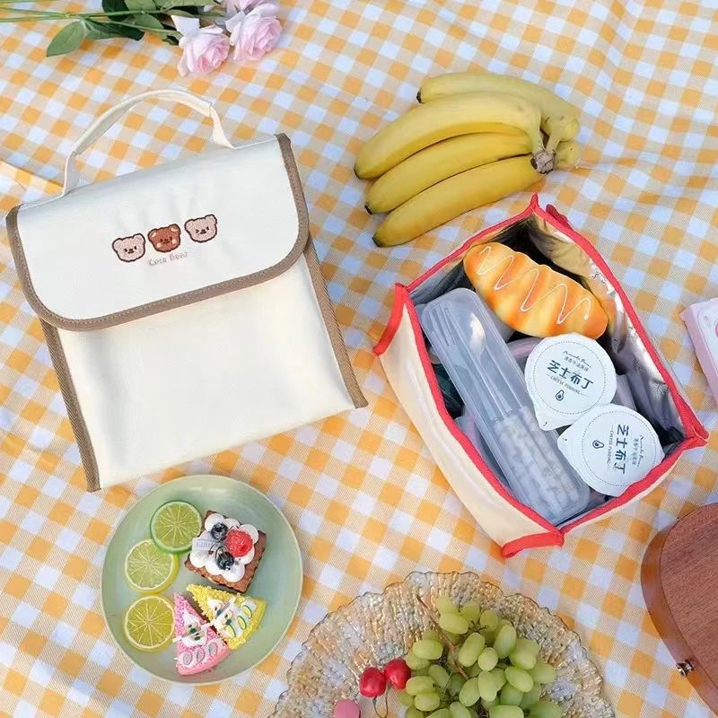 Borsa da pranzo carina per donna borsa termica in tela isolata per ragazze scatola termica per alimenti in foglio di alluminio contenitore per la