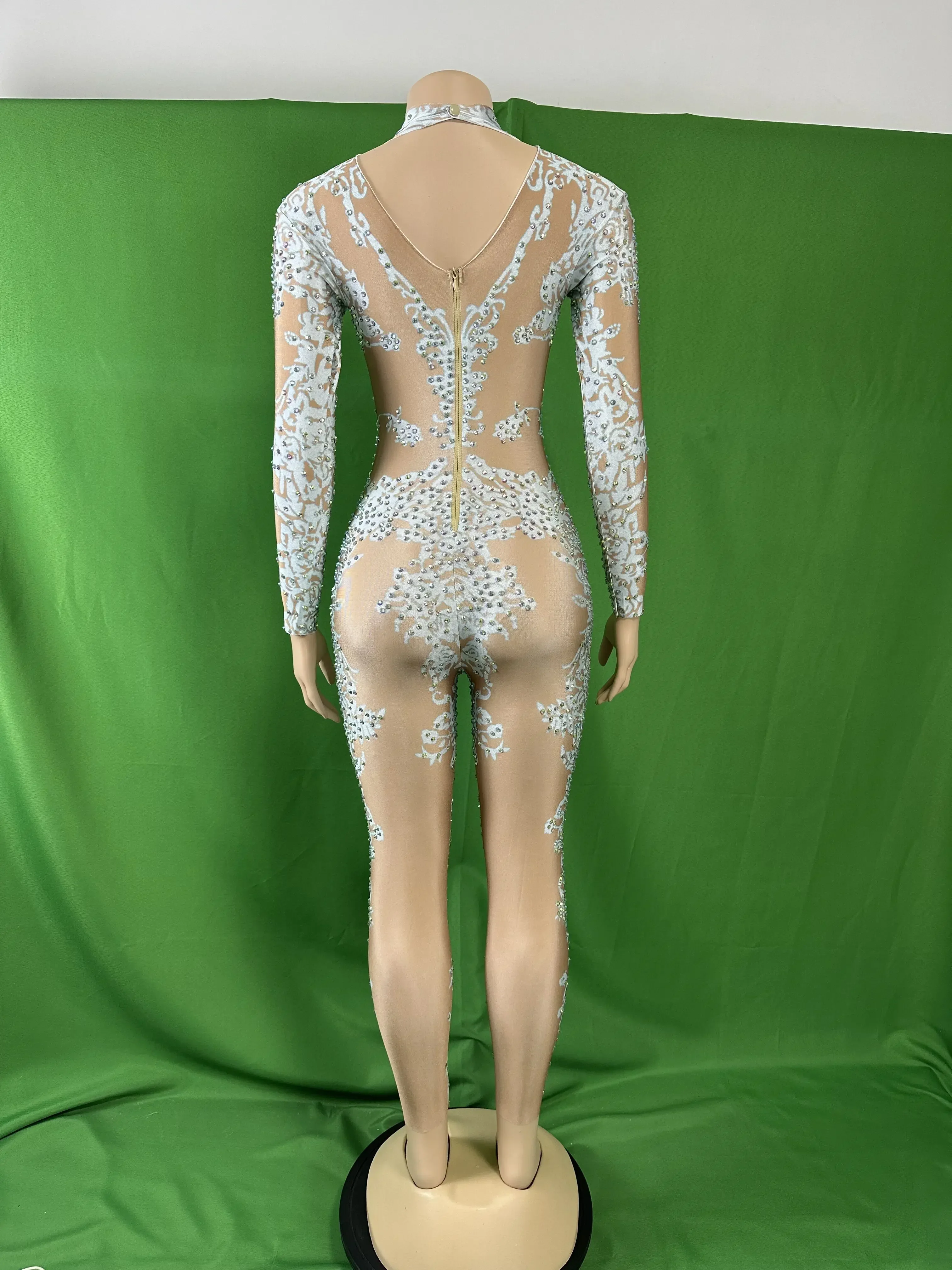 Women Stunning Rhinestone Birthday Spandex Jumpsuits Singer Stage Performance Gogo Queen Outfit