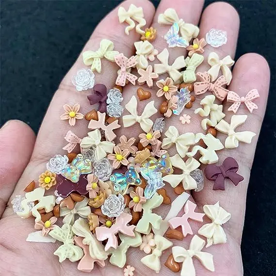 Misturado Resina Prego Encantos, Kawaii Cristal Jóias, Prego Strass, Flor Arco Acessórios, DIY Nails Art Decorações, Manicure, 50Pcs