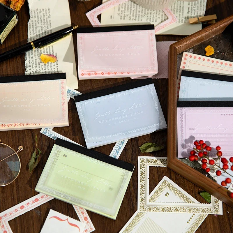 

40 Pcs Memo book, gentle long letter series hand ledger materials decoration collage and backing message paper 5 types