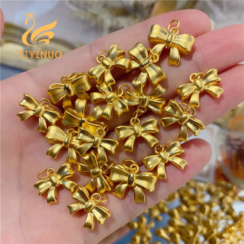 

TIYINUO 999 Real Gold Bownot Authentic Pure 24K Pendant Necklace For Woman Exquisite Gift Sincere Love Presenet Fine Jewelry