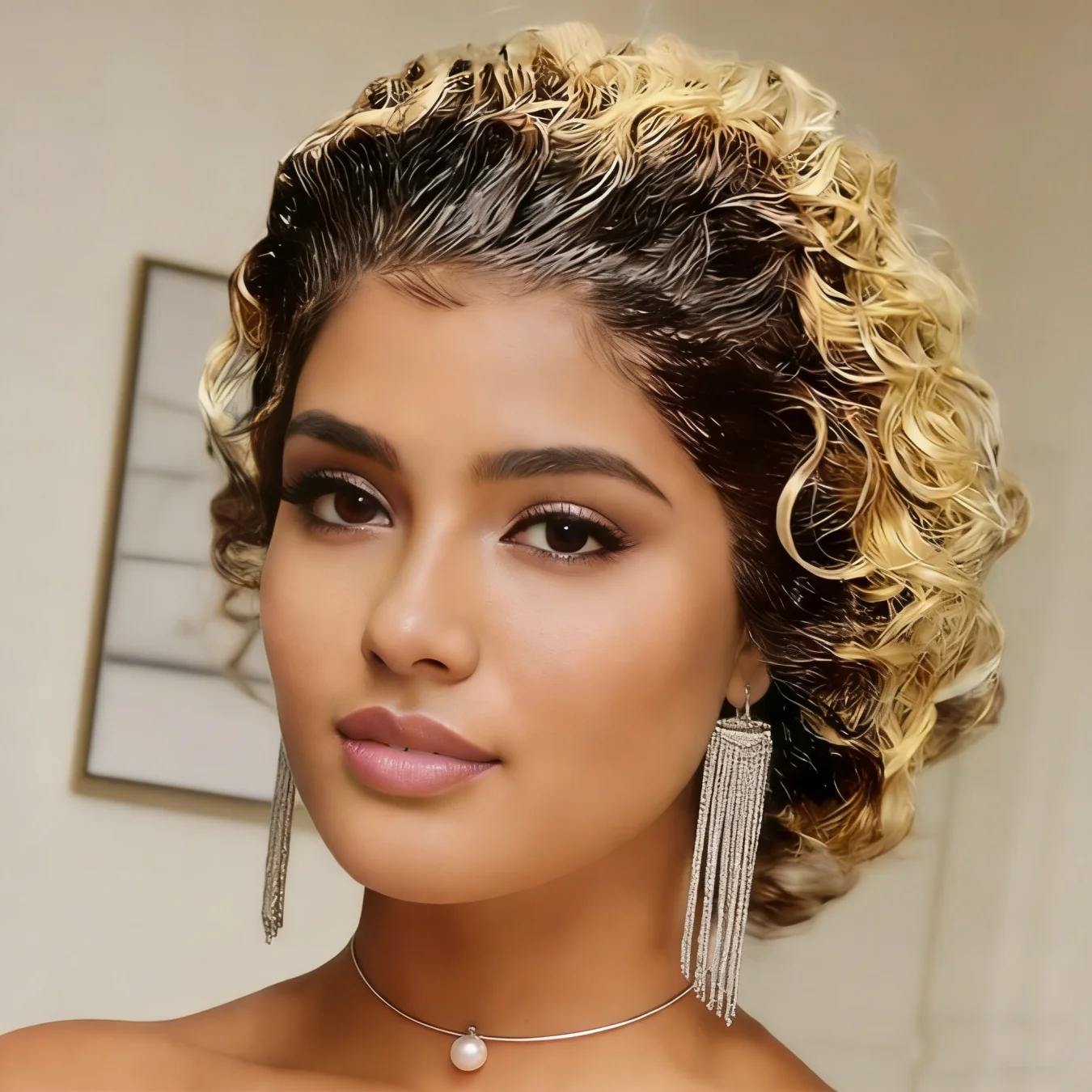 

﻿Pixie Cut Wigs Human Hair Ombre 1B/27 Short Curly 13x1 Transparent Lace Front Wigs Water Wave Bob Wig