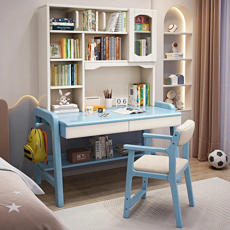 

Solid wood desk bookshelf integrated computer desk household desk bedroom student can lift children's study writing table