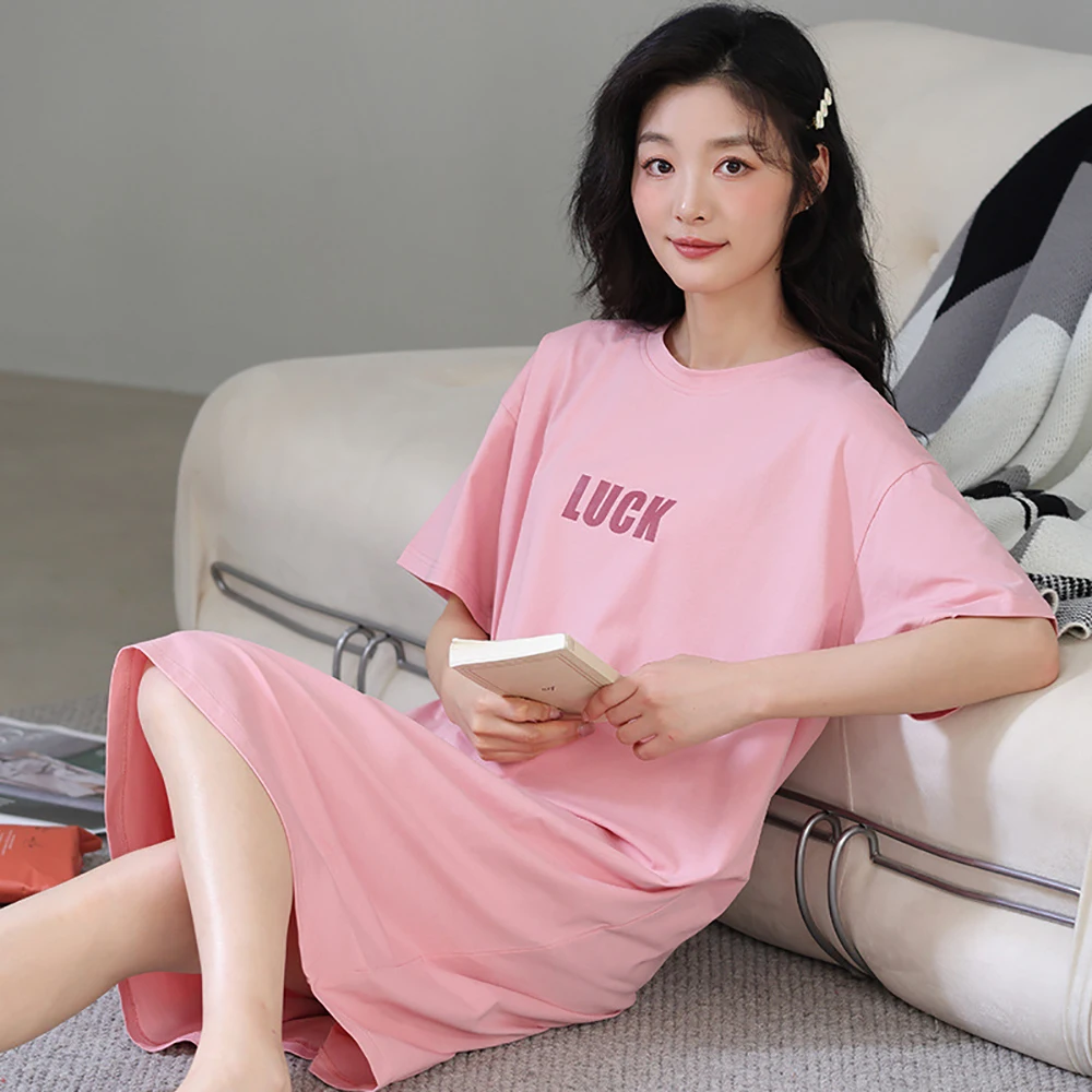 

100% Cotton Summer Japanese Sweet New Dress Letter Korean Reviews Many Pajamas Super Soft Breathable Short Sleeve Night Gown