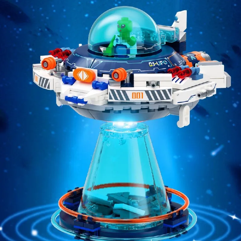Creative Technical UFO Spaceship Building Blocks Model with Alien Figures Science Education Interest Toys for Kid Christmas Gift