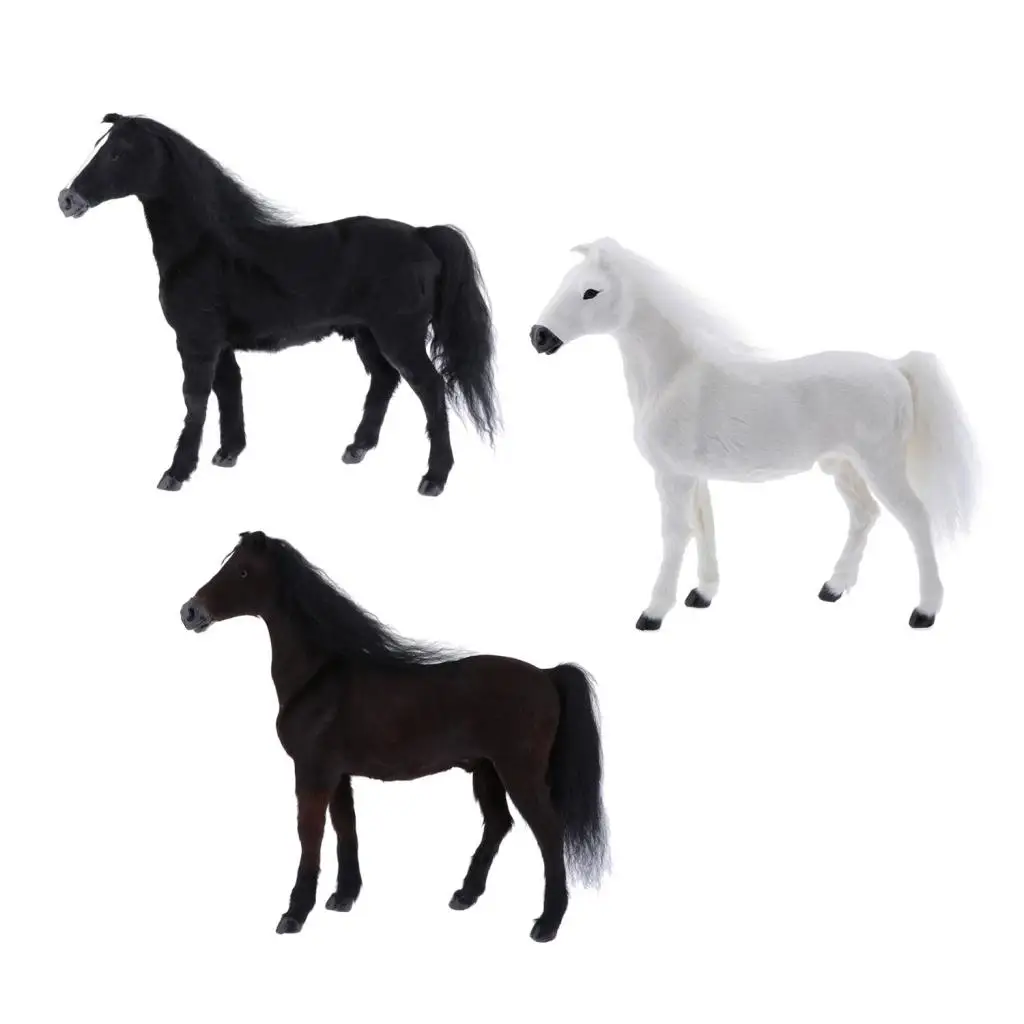 1/6 Lifelike Animal Model Toy, Soft Plush Horse Action Figures for Kids Educational Toy, Adults Collectible, Birthday Gift