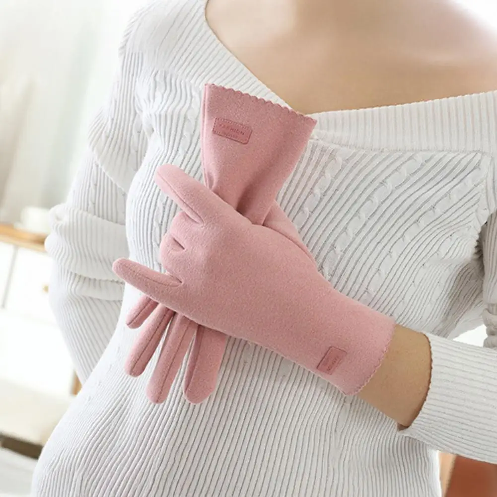 قفازات حرارية تعمل باللمس للنساء قفازات حرارية شتوية تعمل باللمس لركوب الدراجات في الهواء الطلق مخملية دافئة بإصبع كامل للبرد #3