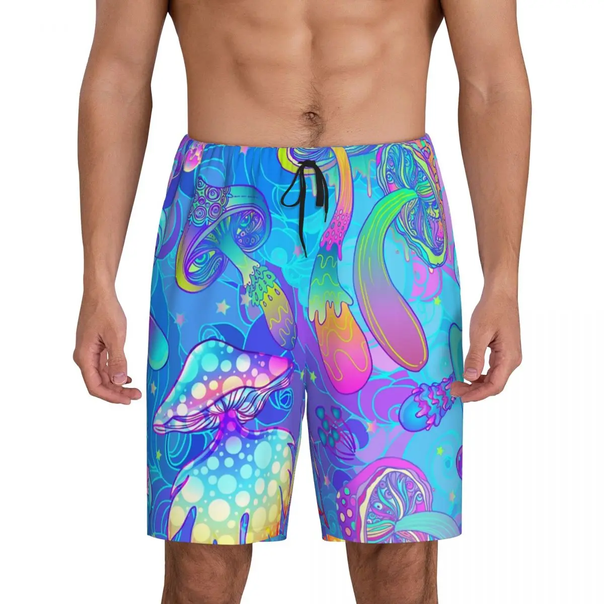 Custom Magic Mushroom Psychedelic Pajama Bottoms Men Boho Lounge Sleep Shorts Stretch Sleepwear Pjs with Pockets