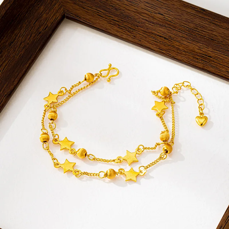 

Luxury 24K 9999 Pure Gold real gold Women's Double-layer Star Cat Eye Bracelet