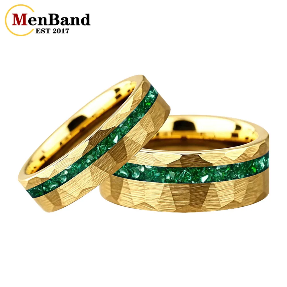 menband-6mm-8mm-男性と女性の高級結婚指輪-グリーンクリスタルストーン象嵌、カップルリング、婚約パーティージュエリーギフト