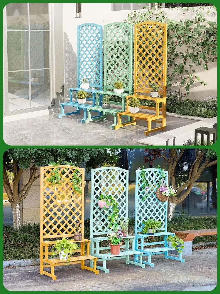 

Antiseptic wood flower stand Outdoor solid wood climbing frame Grid fence Garden decorative flower slot partition Flower box