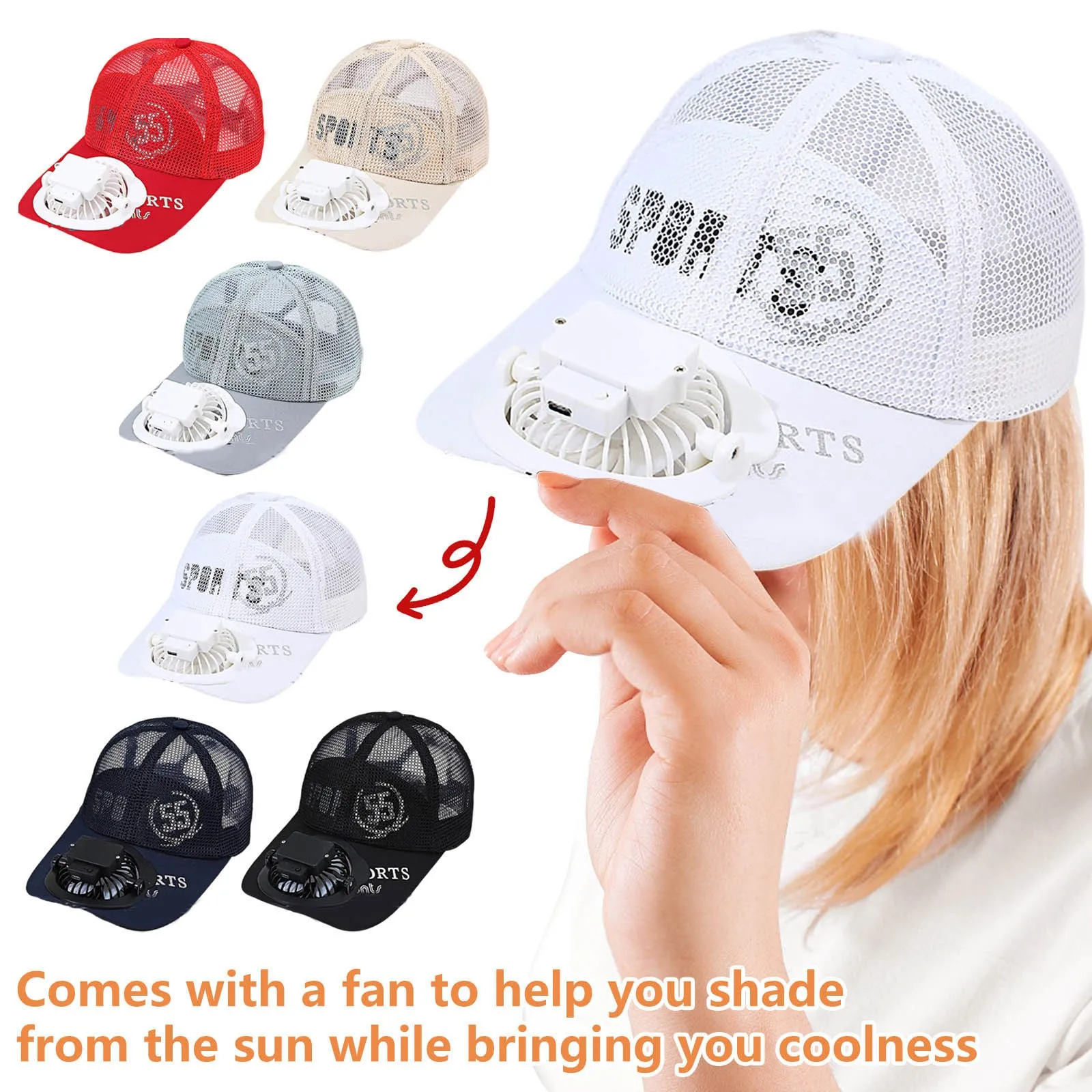 Summer USB Charging Fan Cap for Man and Women Fashion Mesh Breathable Baseball Cap Outdoor Sunscreen Letters Hat