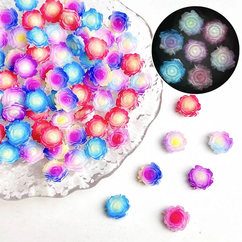 30PCS Gradient Coloring Luminous Acrylic Flower Nail Art Charms Accessories For Manicure Deco Nails Decoration Supplies Products