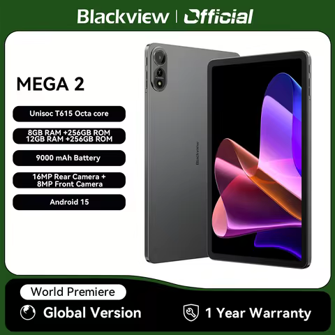 Blackview MEGA 2 Tablet PC 12'' 2K FHD+ Display Unisoc T615 12GB+12GB RAM 256GB ROM 9000mAh Battery 16MP Android 15 4G Tablets