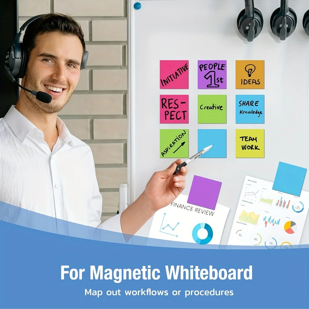 30 Reusable Magnetic Sticky Notes -7.5x7.5cm Color Erasable Label Whiteboard/Refrigerator Universal (Including 1 Pen)