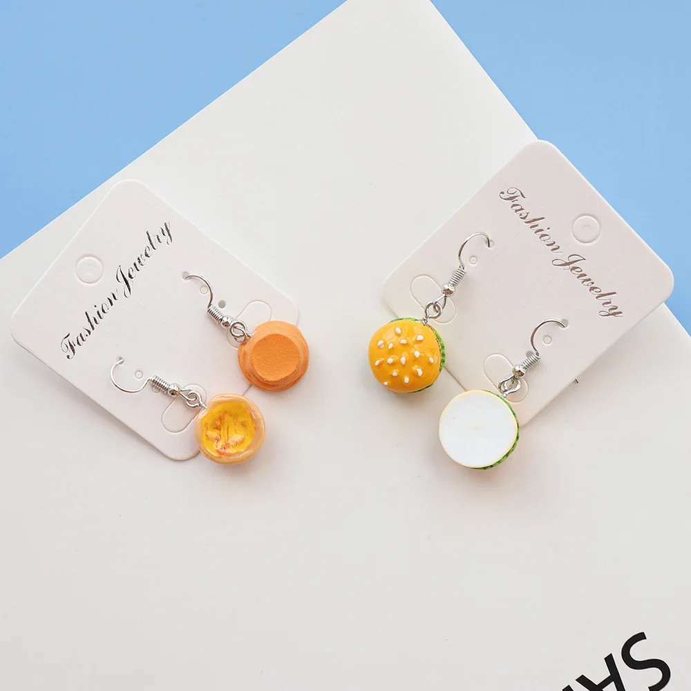 Ovxxons 1 Pair Egg Tart Burger Earrings Personality Creative Food Play Earrings DIY Handmade Girl Fashion Ear Hooks Jewelry