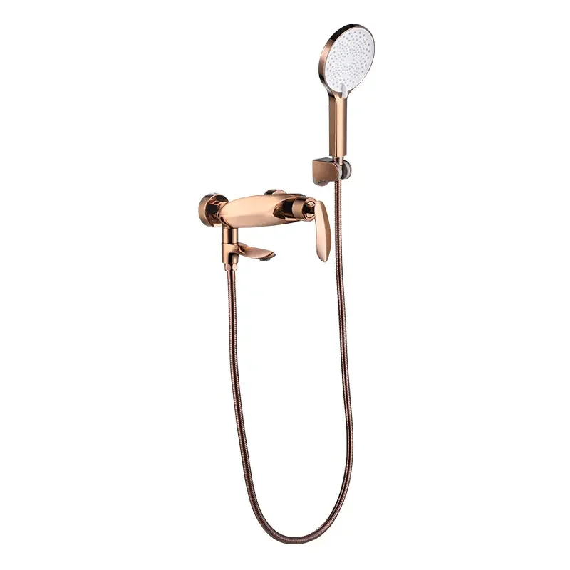 Rose Gold Brass Shower Faucet With Hand-held Shower Set Bathroom Faucet Set