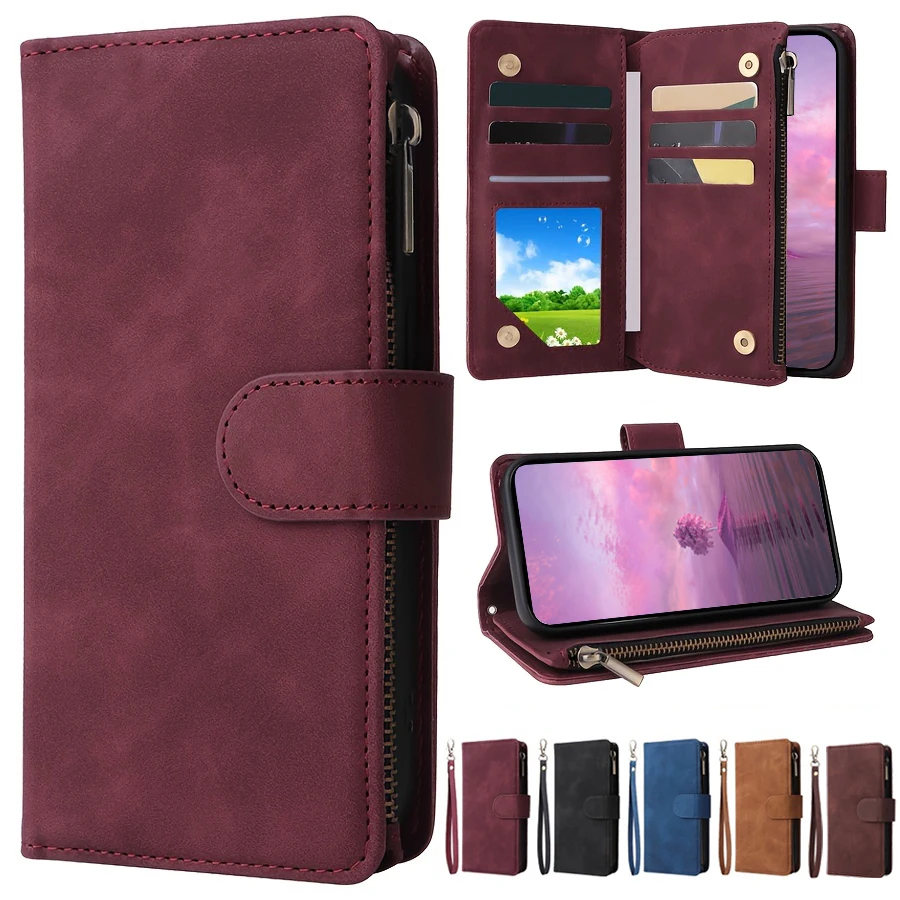 Brieftasche Multi-Card-Reißverschluss Ständer Magnetische Flip-Ledertasche für iPhone Air 17 Pro 17 Pro Max Stoßfeste schützende Kartentasche