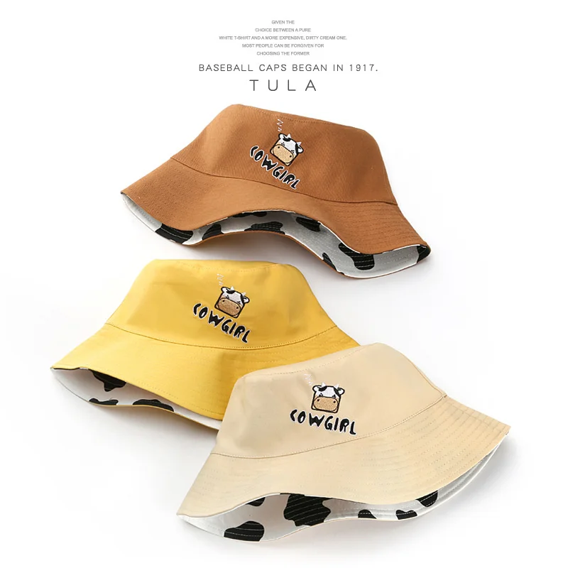 Korean Spring And Autumn Double-sided Cotton Fisherman Hat Fashion Trend Cow Outdoor Sports Female Sunscreen Sunshade Basin Hat