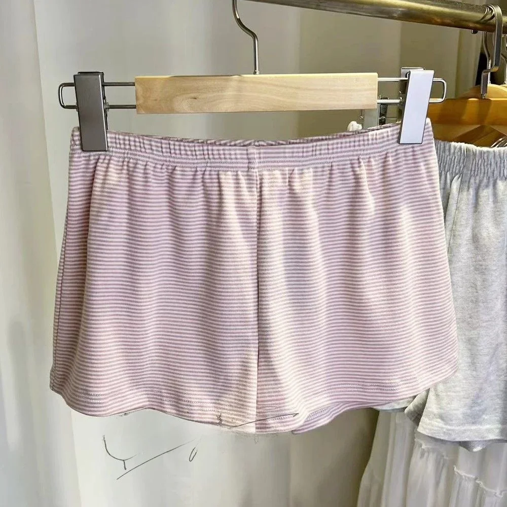 

Ultra-Comfortable American Style Casual Elastic Waist Striped Cotton Shorts Home Straight Leg Pants Versatile Cotton Trousers