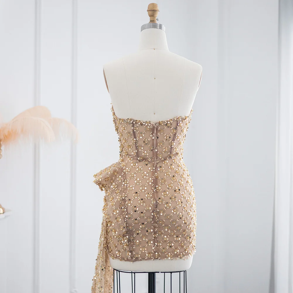 シャロンはゴールドセクシーなスパンコールショートミニスカートウエディングドレス黒人女の子のためのカクテルドレス RM002 カスタマイズ