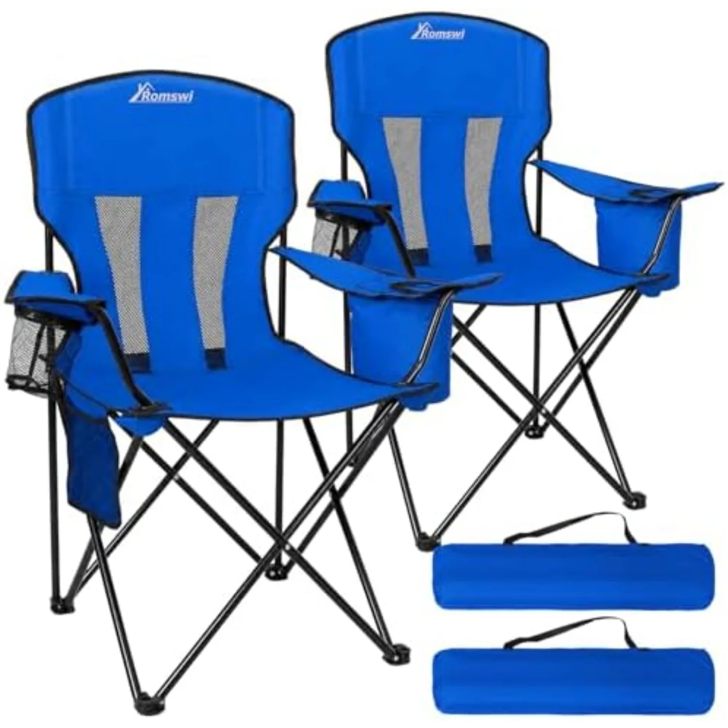 Camping Chairs for Adults 2 Pack, Folding Chair with 4-Can Cooler Bag & Cup Holder, Portable Heavy Duty Outdoor Chair