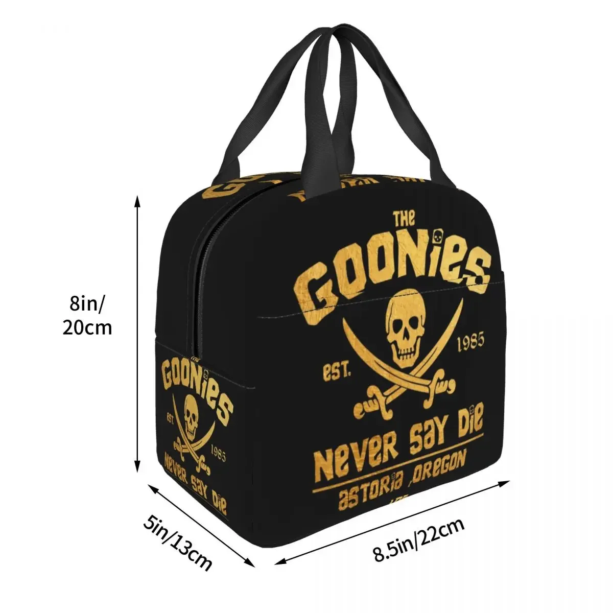 The Goonies Never Say Die Lunch Bag Warm Cooler Thermal Insulated Gothic Pirate Skull Lunch Box for Women Kids School Food Bags