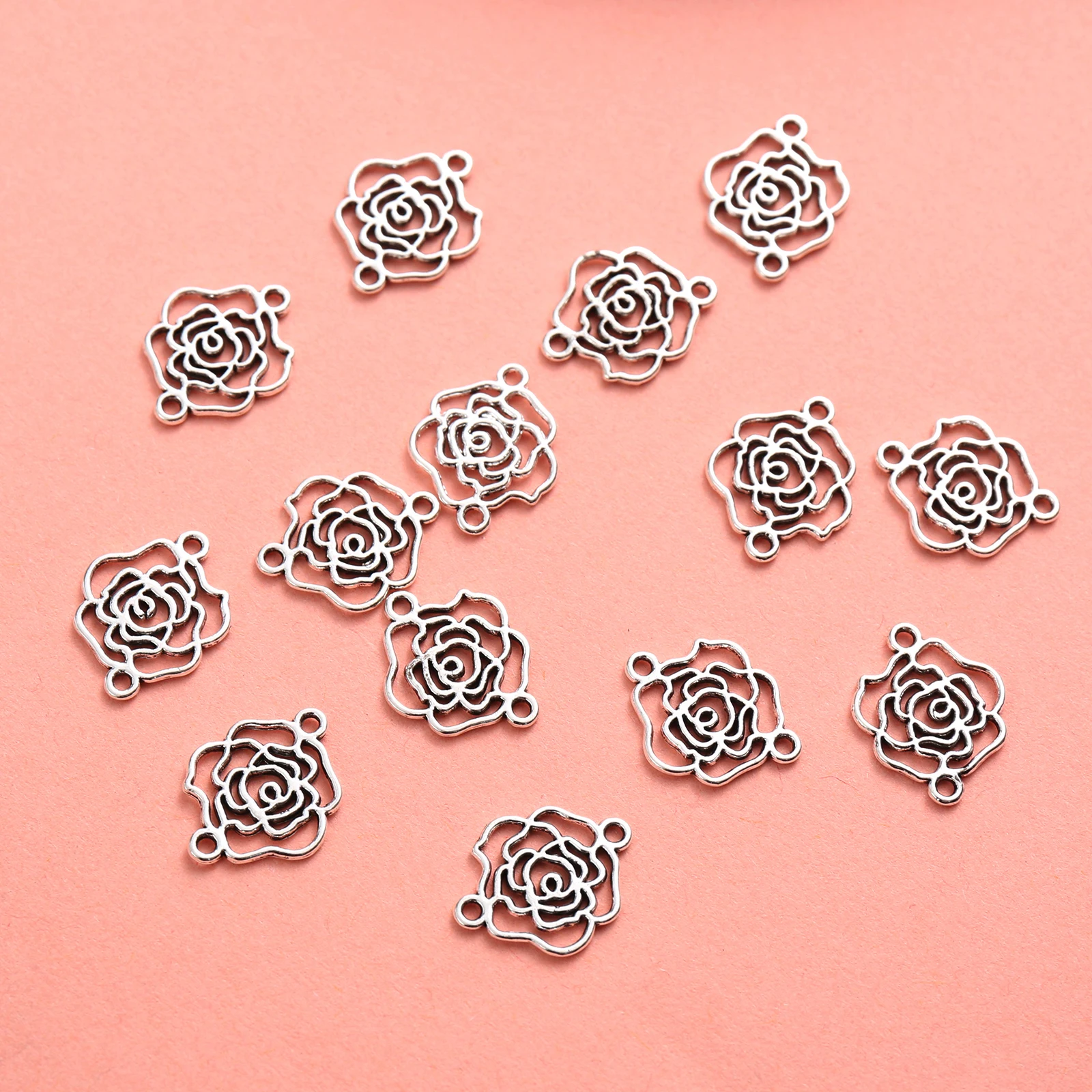 30 Hollow Rose-Shaped Double-Hole Pieces, Hollow Rose-Shaped Handmade Accessories, Suitable for DIY Bracelets, Necklaces, Earrings, Vintage Beaded Jewelry Accessories