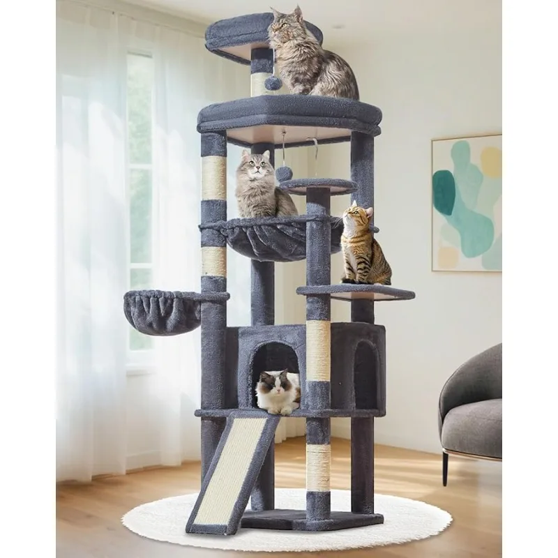 

Taoqimiao 72 Inches Cat Tree for Large Cats, Multi-Level Tall Cat Tower, Widened Cat Condo with Large Scratch Board, 5 Scratchin
