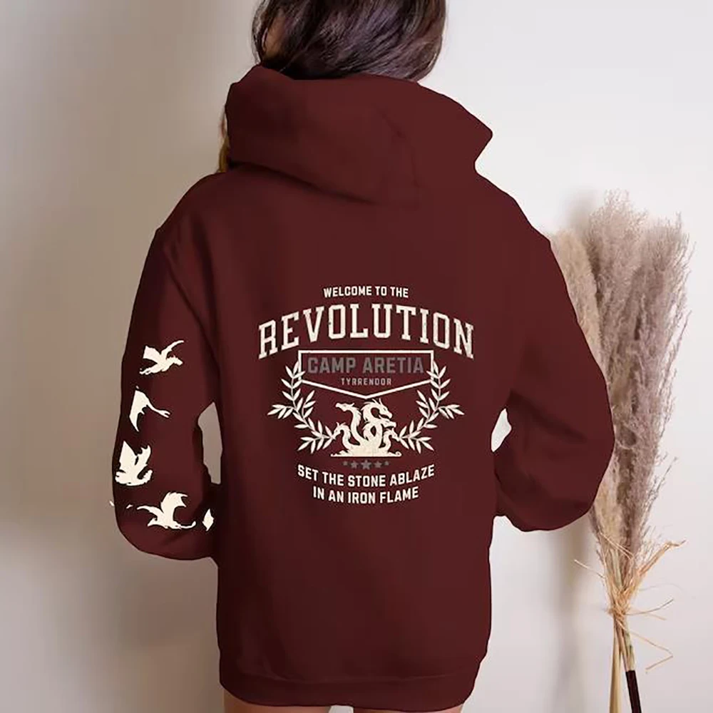 Iron Flame Revolution Hoodie with Sleeve Dragons Fourth Wing Sweatshirt Dragon Rider Basgiath War College Hoodies Fans Merch Top