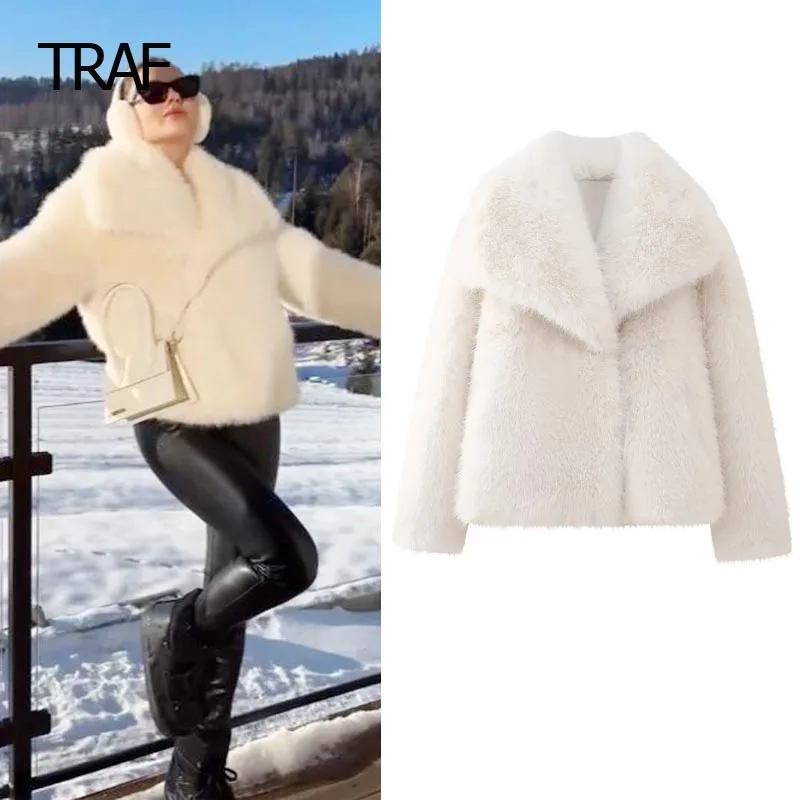 

TRAF Plush Cropped Jacket Women's Bomber Jacket Winter Spring Long Sleeve Top New In Outerwears Elegant Designer Jacket Luxury