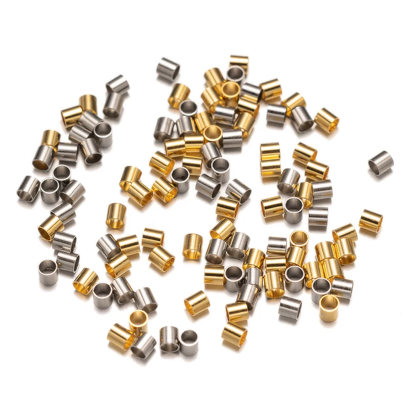 100 teile/los Edelstahl Gold Rohr Stopper Spacer Crimp End Perlen für DIY Halsketten Armbänder Schmuck Machen Liefert Material – Detail 3