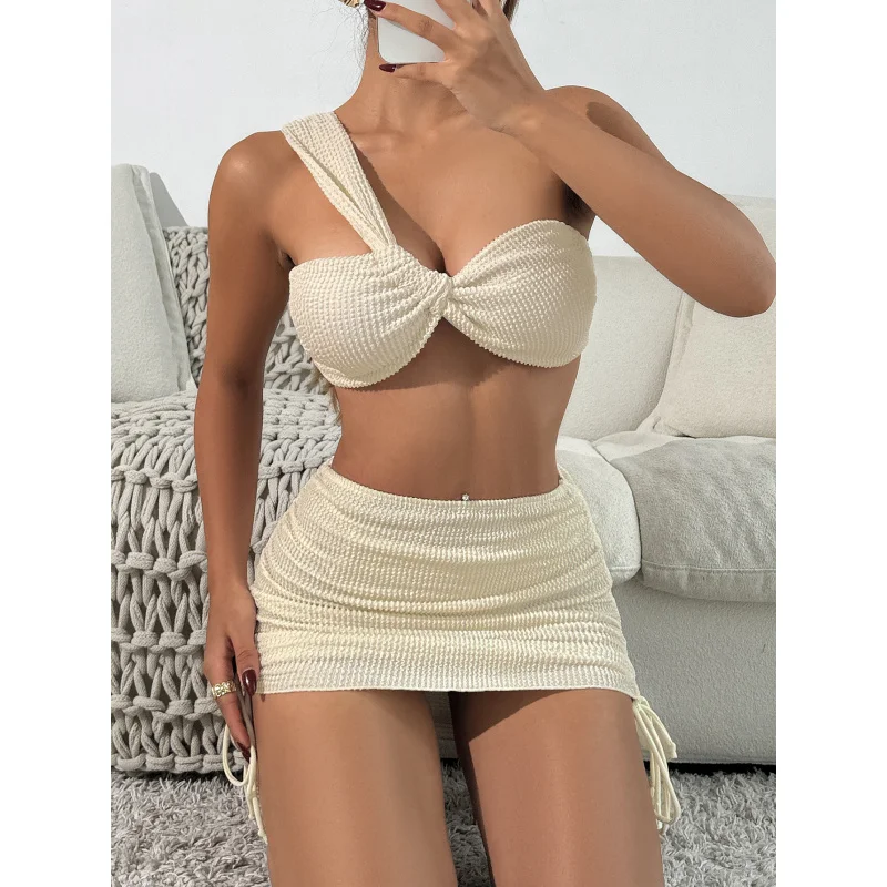 New Hot Girl Swimsuit Sexy Women's Three-Piece One-Shoulder Irregular Hollow-out High-Grade Swimsuit