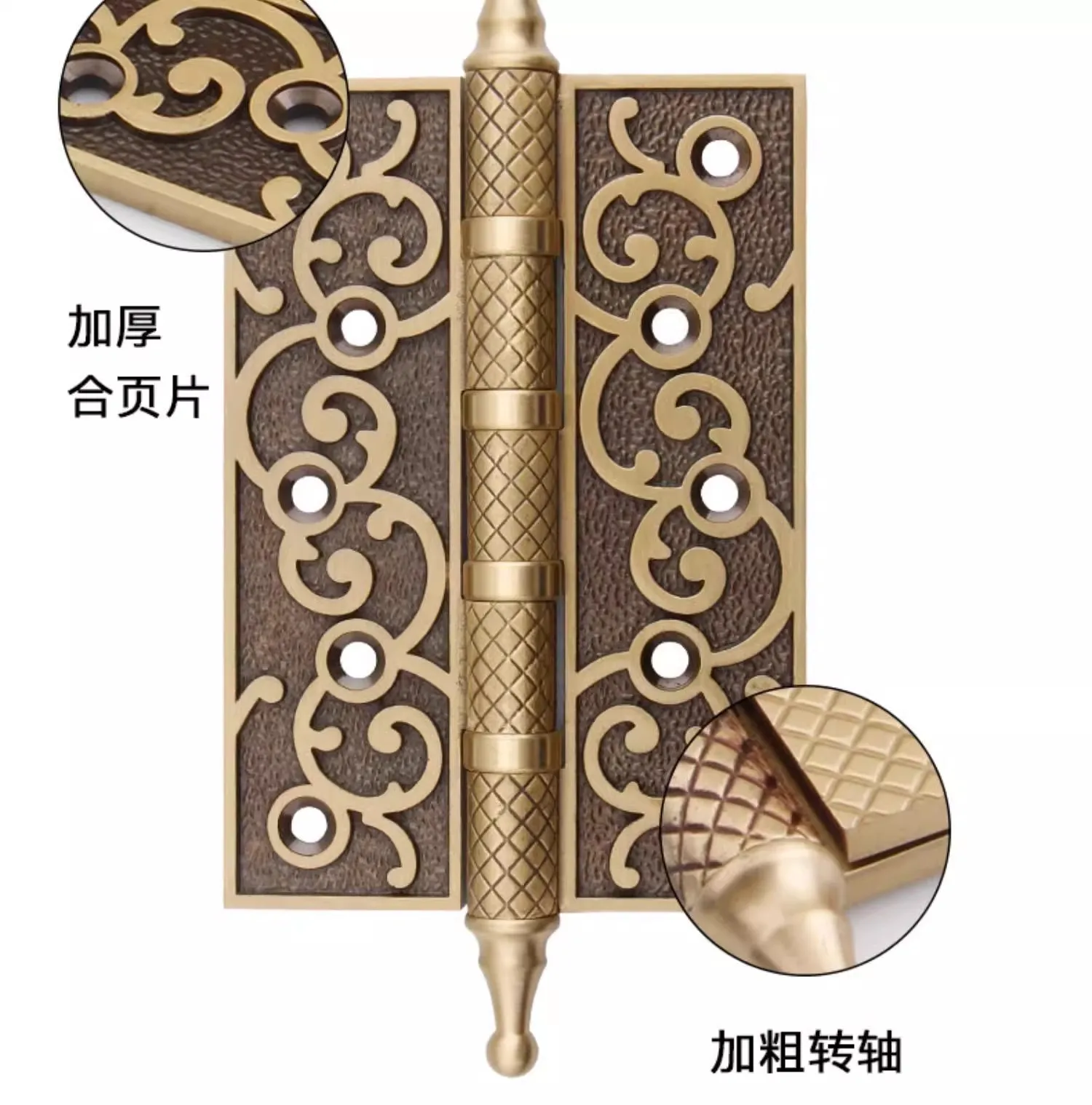 

1Pc Luxury Crown Head Door Hinges Solid Brass Thick Flat Gold Fower Pattern Heavy Duty Mute Villa Gate Copper Hinge