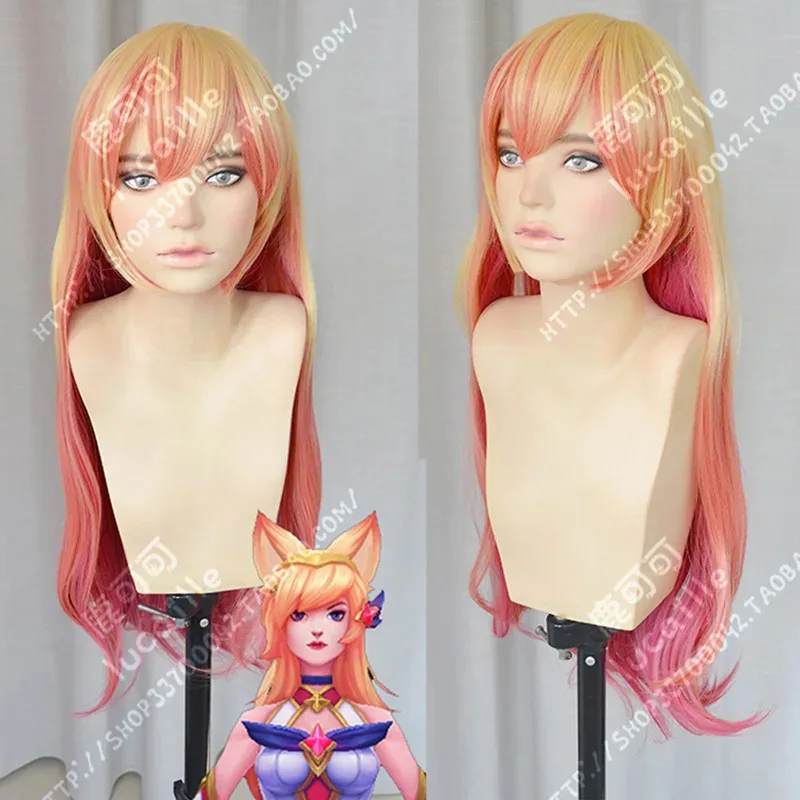 

Nene 2025 100 см Ombre волнистые длинные игры LOL Ahri Gumiho Fox Star Guardian термостойкие волосы косплей костюм парик + уши