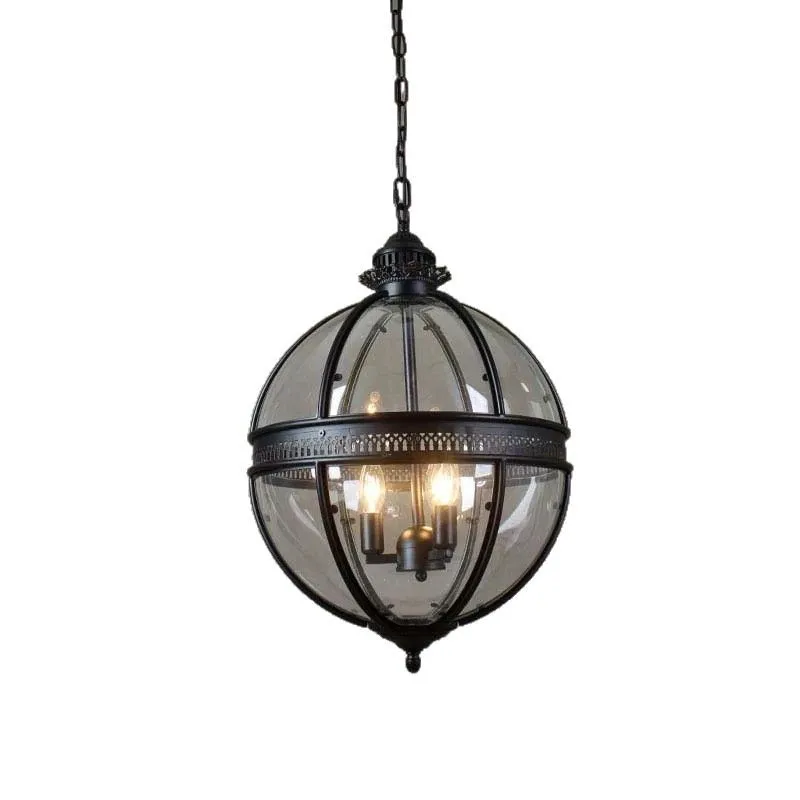 

American retro industrial Victorian hotel lobby bedroom dining room round glass ball chandelier