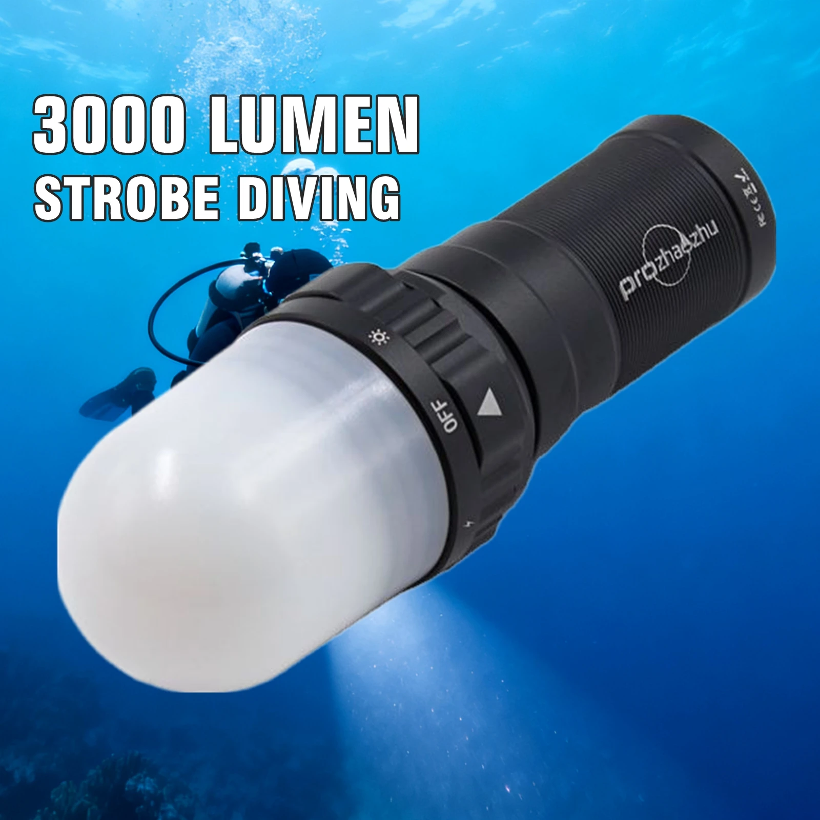 PROZHAOZHU 3000 Lumen Diving Strobe IP68 150M Alumium Alloy Rechargeable Scuba Signal Light