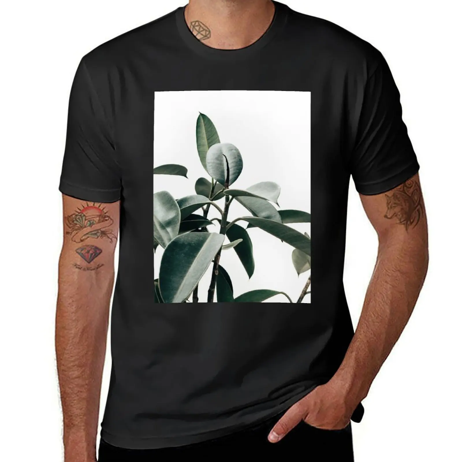 Green ficus leaves - modern plant art T-Shirt anime clothes quick-drying Men's clothing