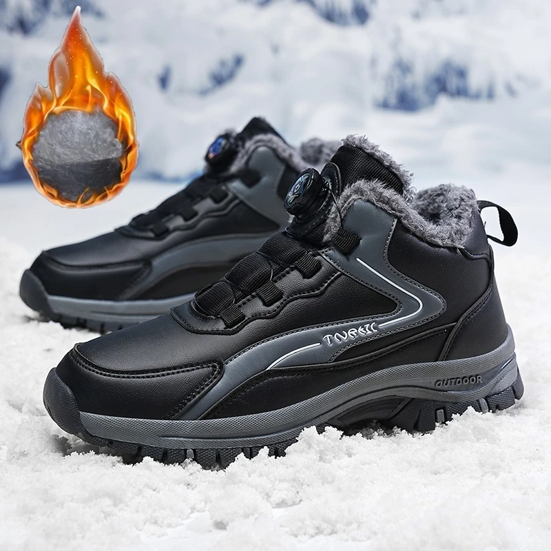 Botas de nieve para hombre, botas de invierno para mantener el calor, botas de nieve para personas mayores, zapatos cómodos para caminar con hebilla giratoria, zapatos informales antideslizantes para hombre